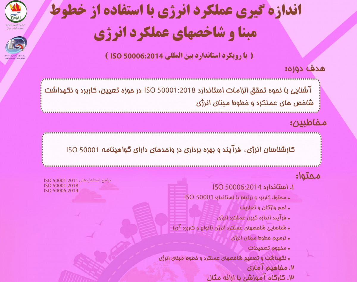 وبینار اندازه گیری عملکرد انرژی با استفاده از خطوط مبنا و شاخصهای عملکرد انرژی (با رویکرد استاندارد ISO50006:2014)