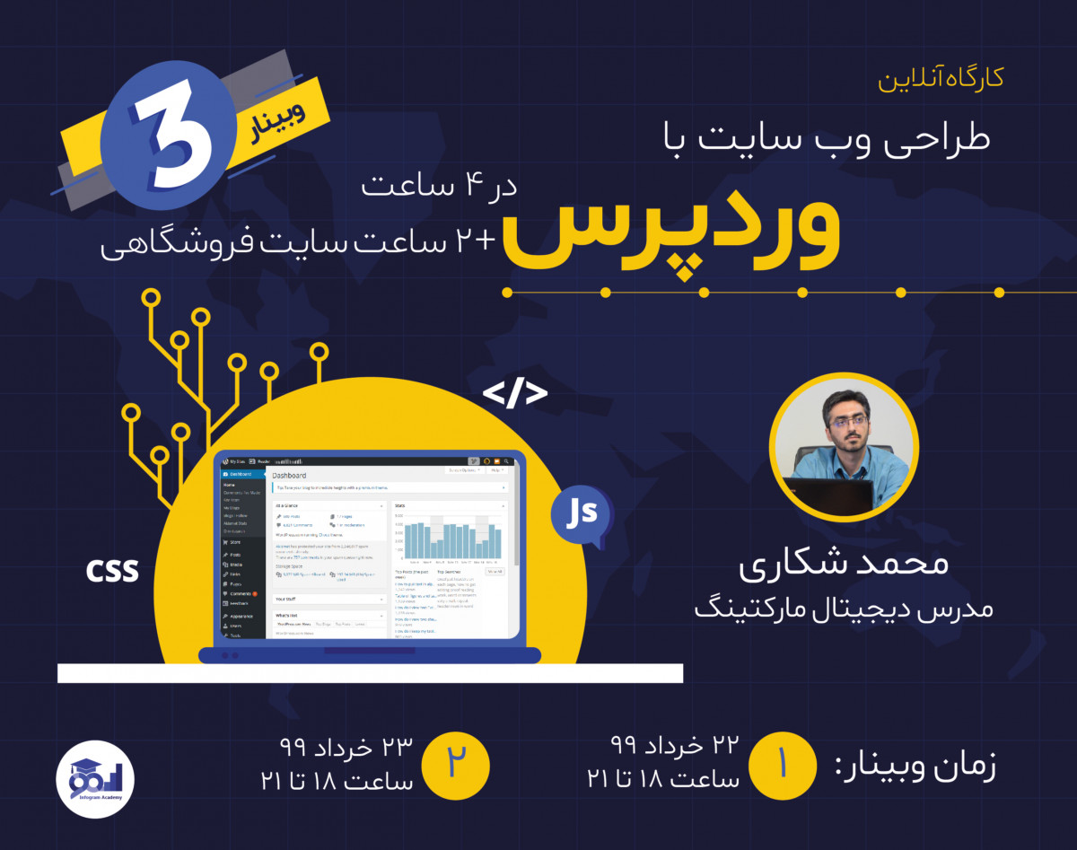 سومین وبینار طراحی سایت با وردپرس در 4 ساعت + 2 ساعت سایت فروشگاهی