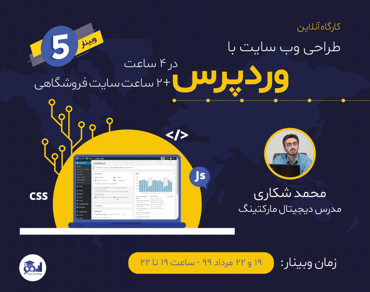 پنجمین کارگاه آنلاین طراحی سایت با وردپرس در ۴ ساعت + ۲ ساعت سایت فروشگاهی