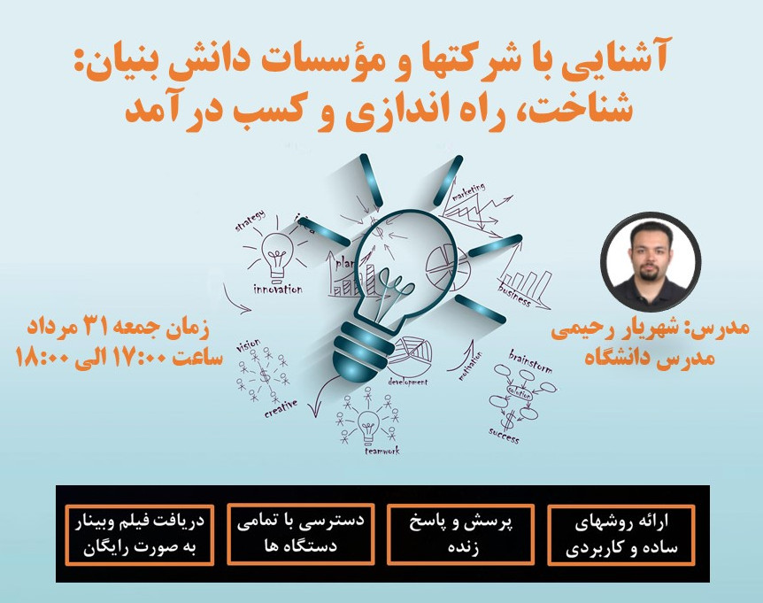 وبینار آشنایی با شرکتها و مؤسسات دانش بنیان: شناخت، راه اندازی و کسب درآمد