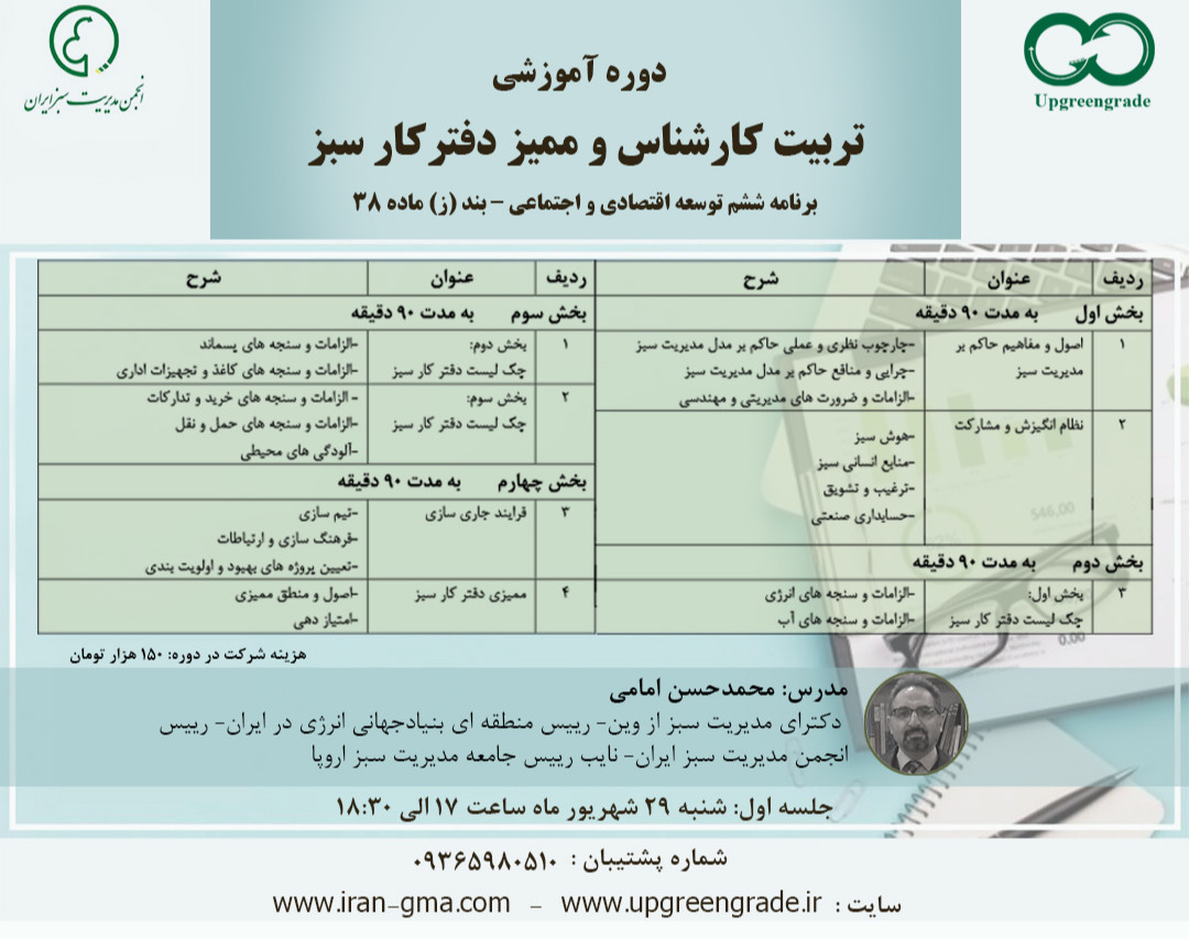 دوره تخصصی تربیت کارشناس و ممیز دفترکار سبز برنامه ششم توسعه اقتصادی و اجتماعی – بند (ز) ماده 38