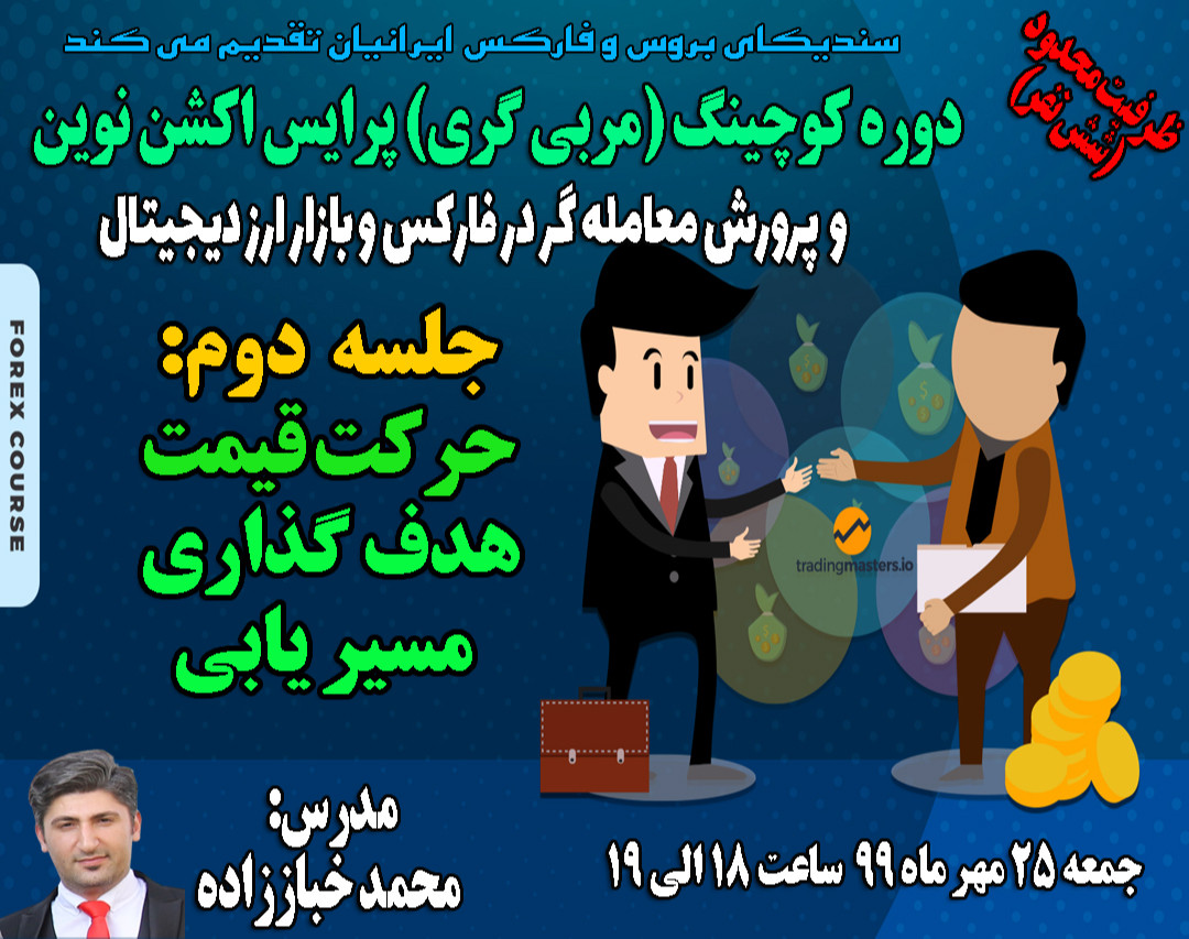 وبینار دوره کوچینگ (مربی گری) پرایس اکشن نوین و پرورش معامله گر در فارکس و بازار ارز دیجیتال-جلسه دوم: حرکت قیمت  مسیریابی و هدف گذاری