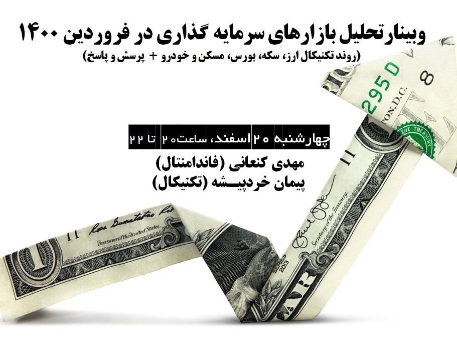 وبینار تحلیل بازارهای سرمایه گذاری در فروردین 1400 (روند تکنیکال ارز، سکه، بورس، مسکن و خودرو)
