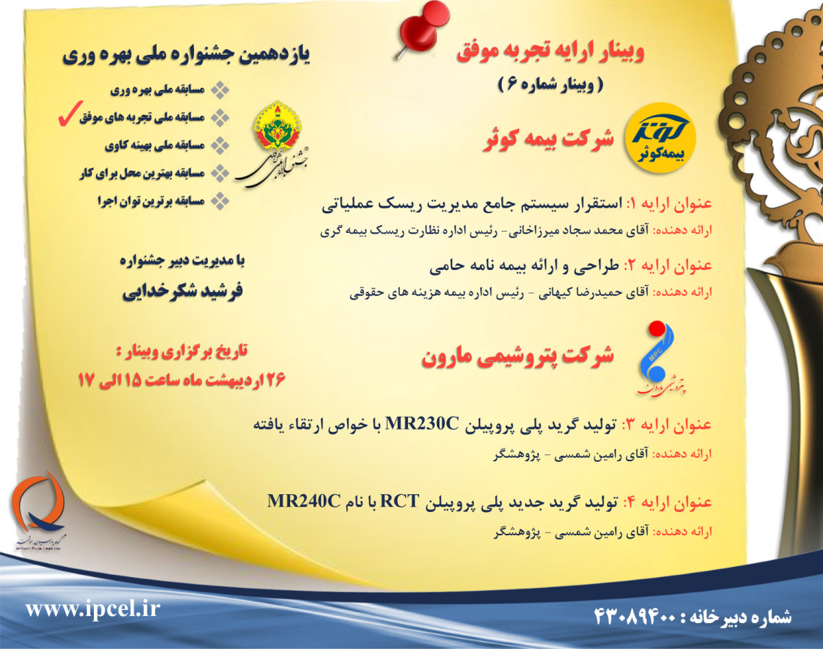 وبینار تجربه موفق جشنواره ملی بهره وری - جلسه ششم