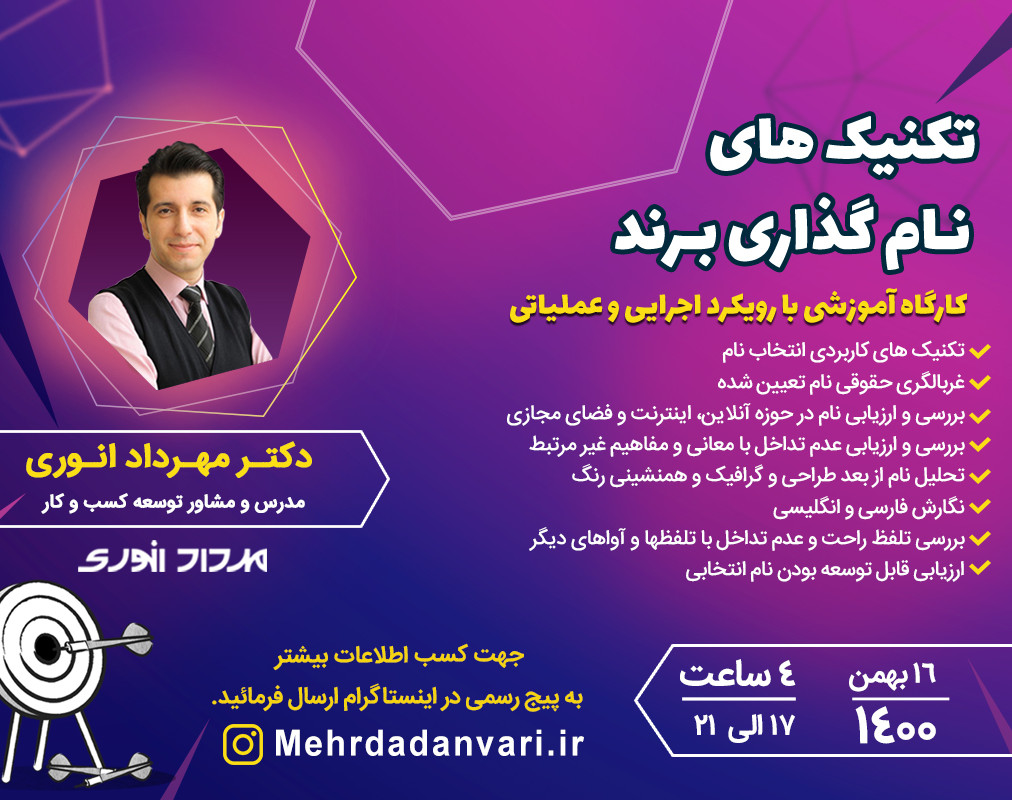 وبینار ورکشاپ آنلاین اصول و تکنیک های نام گذاری برند
