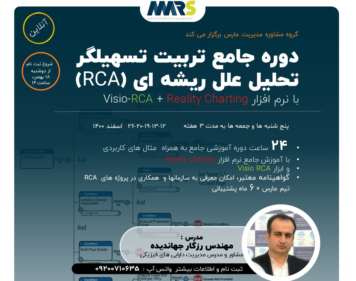 وبینار تربیت تسهیل گر تحلیل علل ریشه ای خرابی ها و حوادث (RCFA) با نرم افزار Reality Charting