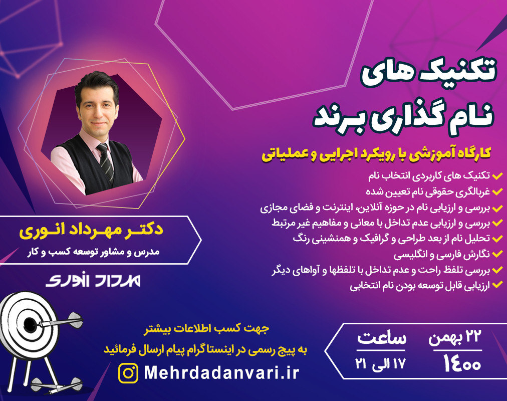 وبینار ورکشاپ آنلاین اصول و تکنیک های نام گذاری برند