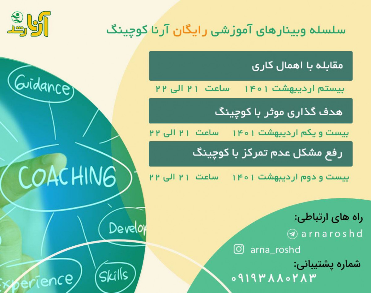 سلسله وبینارهای آموزشی رایگان آرنا کوچینگ - مقابله با اهمال کاری  - هدف گذاری - افزایش تمرکز