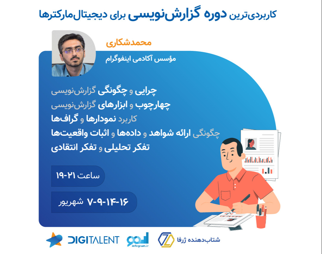 وبینار کاربردی دوره گزارش نویسی برای دیجیتال مارکترها