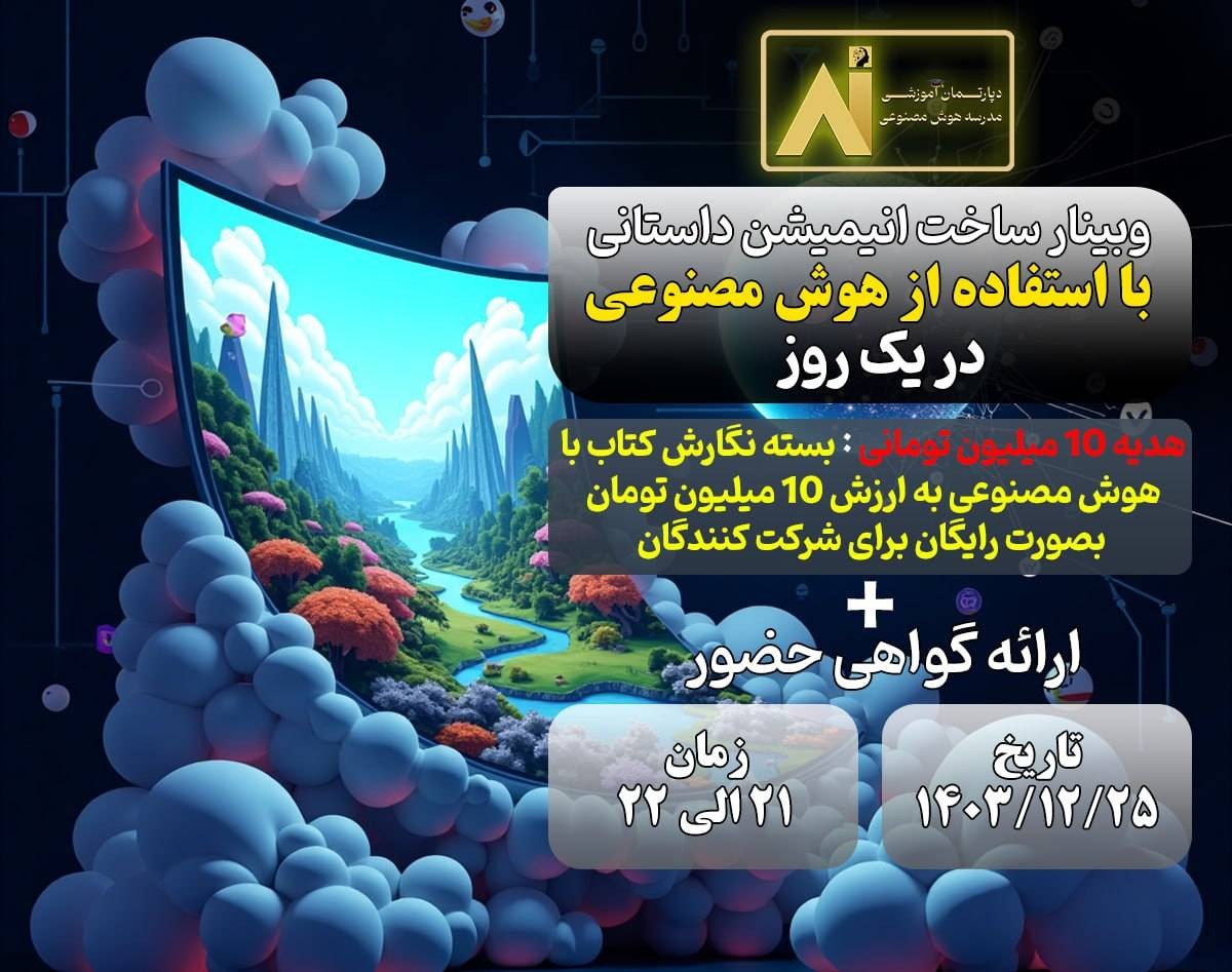 وبینار آموزش ساخت انیمیشن داستانی با هوش مصنوعی بصورت قدم به قدم + هدیه 10میلیون تومانی+ گواهی حضور
