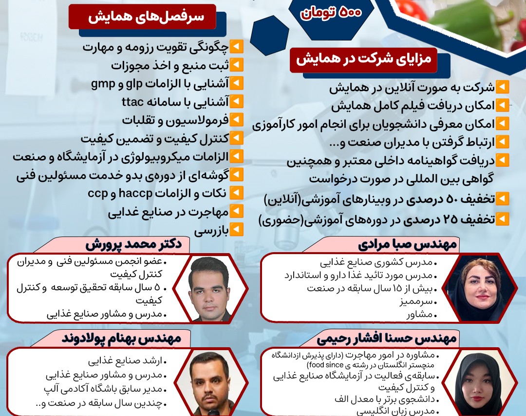 وبینار اصول موفقیت و الزامات کاربردی در صنایع غذایی و رشته های مرتبط(کار و تحصیل)