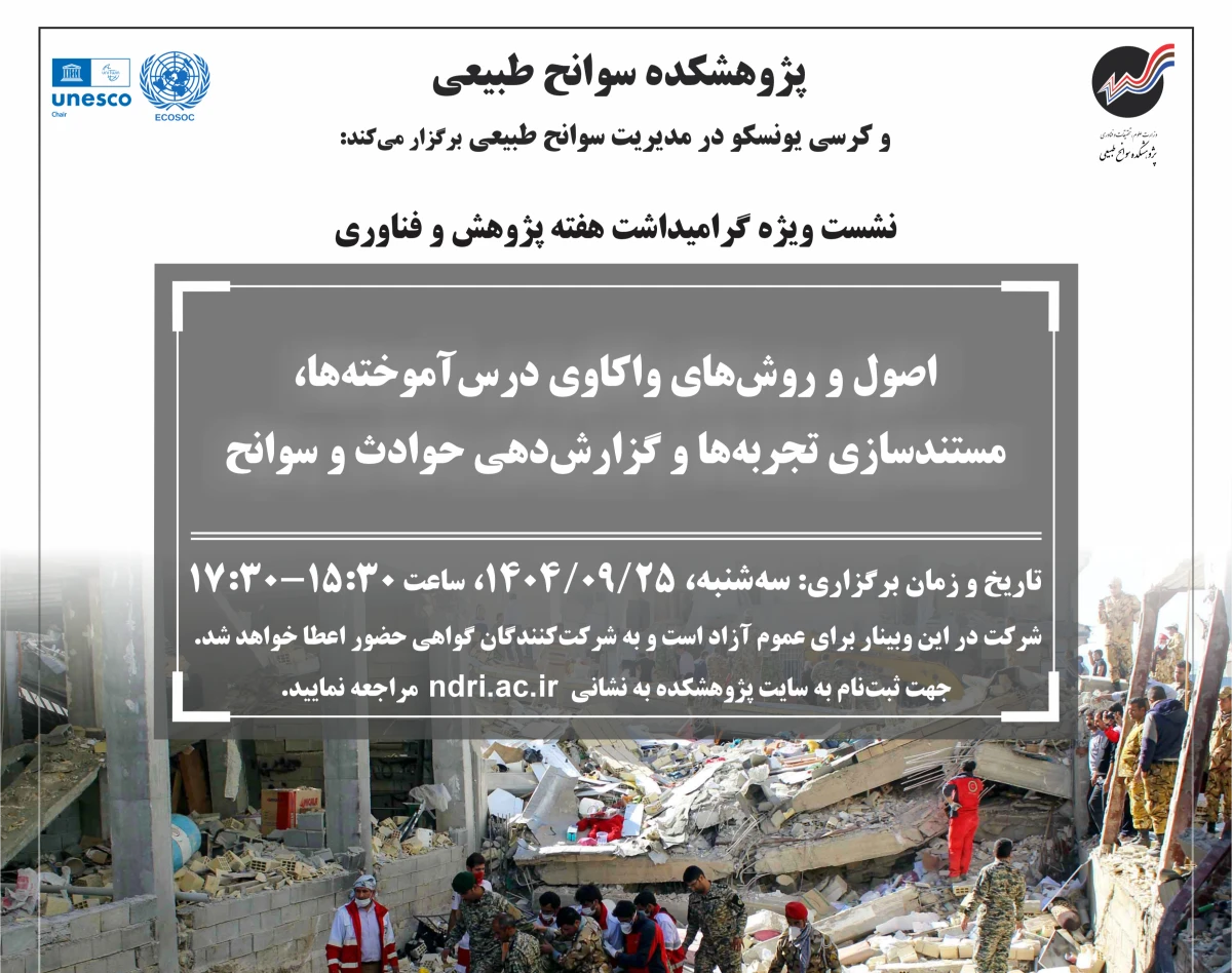 وبینار اصول و روش‌های واکاوی درس‌آموخته‌ها، مستندسازی تجربه‌ها و گزارش‌دهی حوادث و سوانح