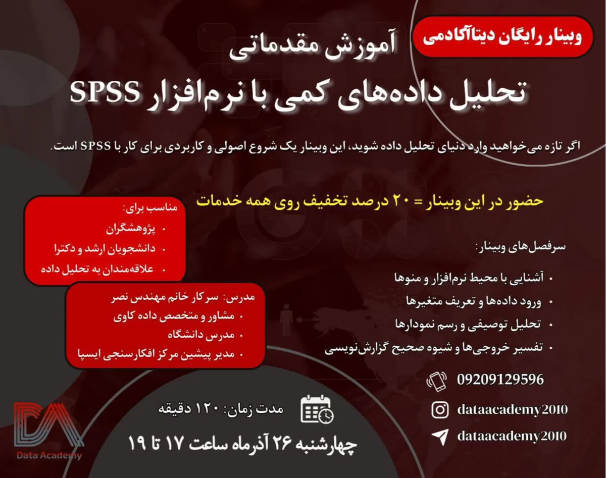 وبینار آموزش مقدماتی تحلیل داده‌های کمی با نرم‌افزار SPSS