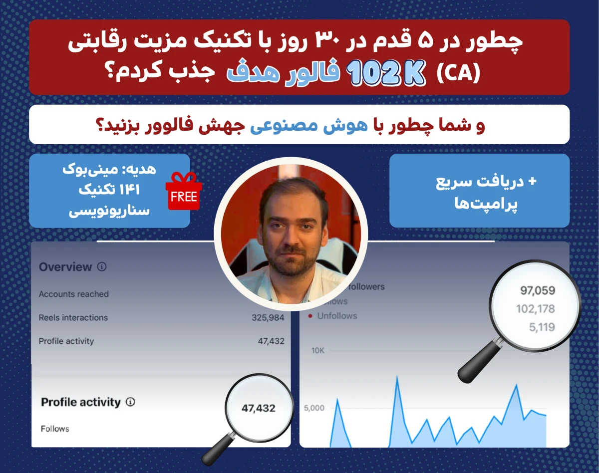 وبینار رایگان ۵ گام جذب فالور هدف در ۳۰ روز با تکنیک مزیت رقابتی