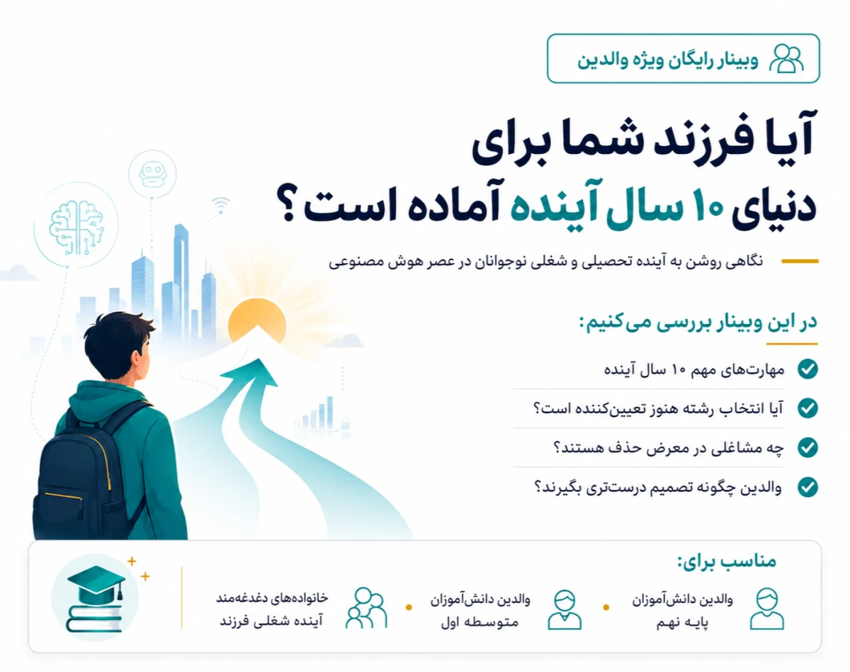 وبینار سمینار رایگان هدایت تحصیلی و مسیر شغلی پایه نهم (ویژه انتخاب رشته)