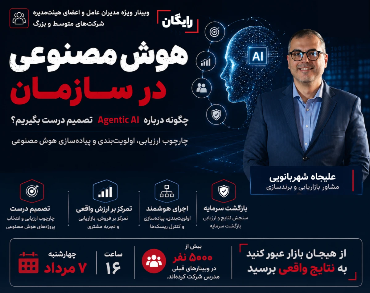 وبینار چارچوب ارزیابی، اولویت‌بندی و پیاده‌سازی هوش مصنوعی در فروش و بازاریابی  سازمان