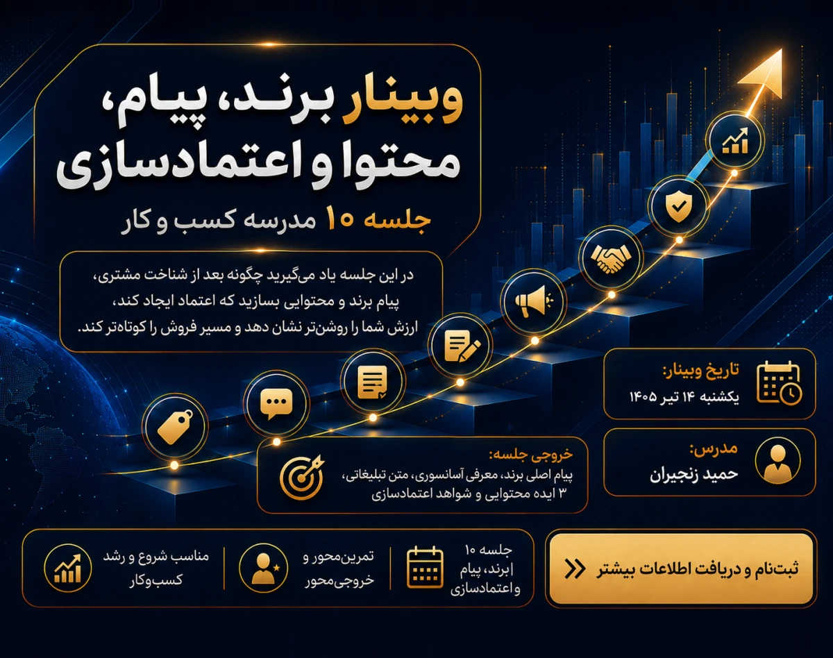 وبینار رایگان برندسازی با پیام، محتوا و اعتماد سازی | جلسه 10 مدرسه کسب و کار