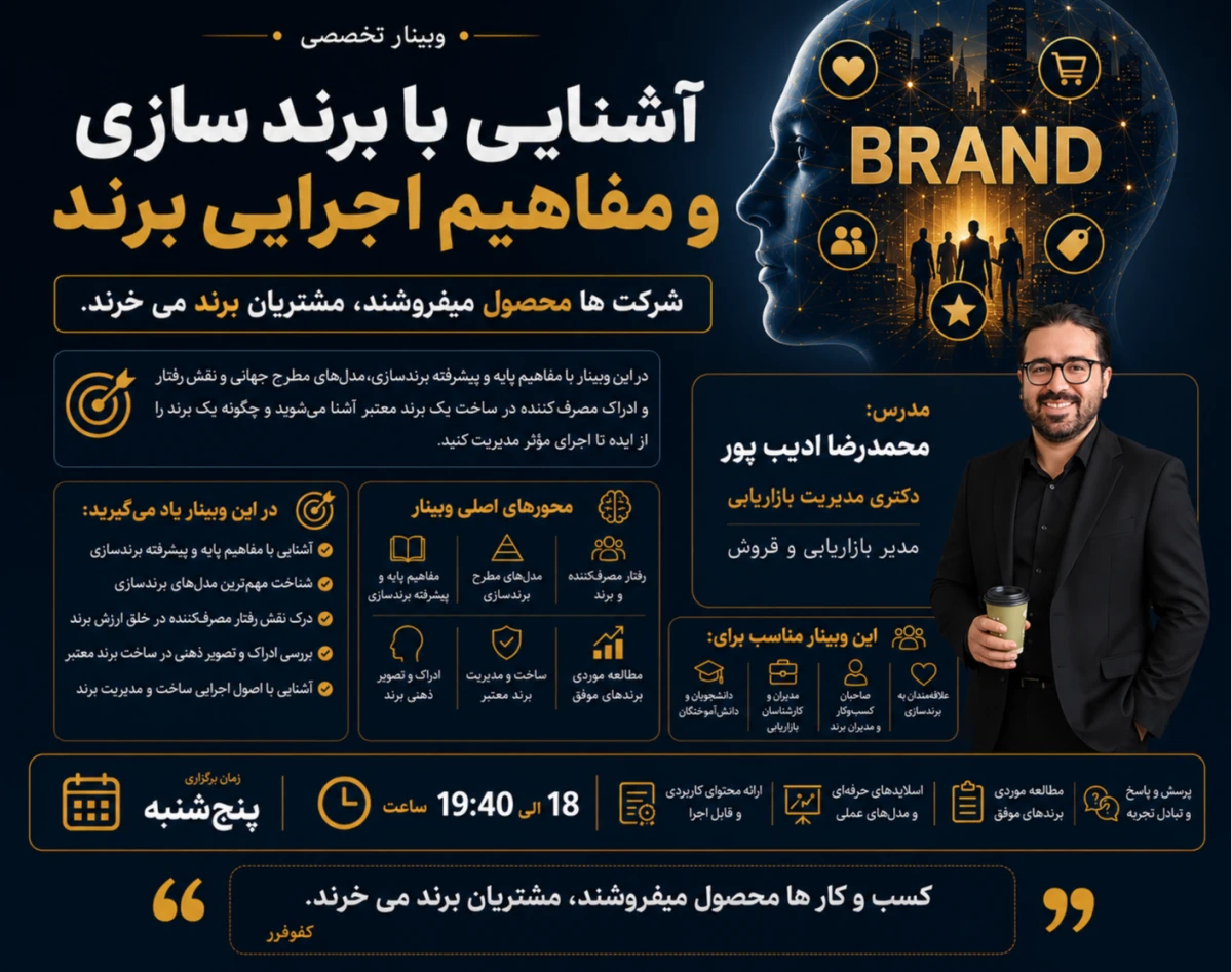 وبینار برندسازی از تئوری تا اجرا؛ چگونه برندها در ذهن مصرف‌کننده ساخته می‌شوند؟