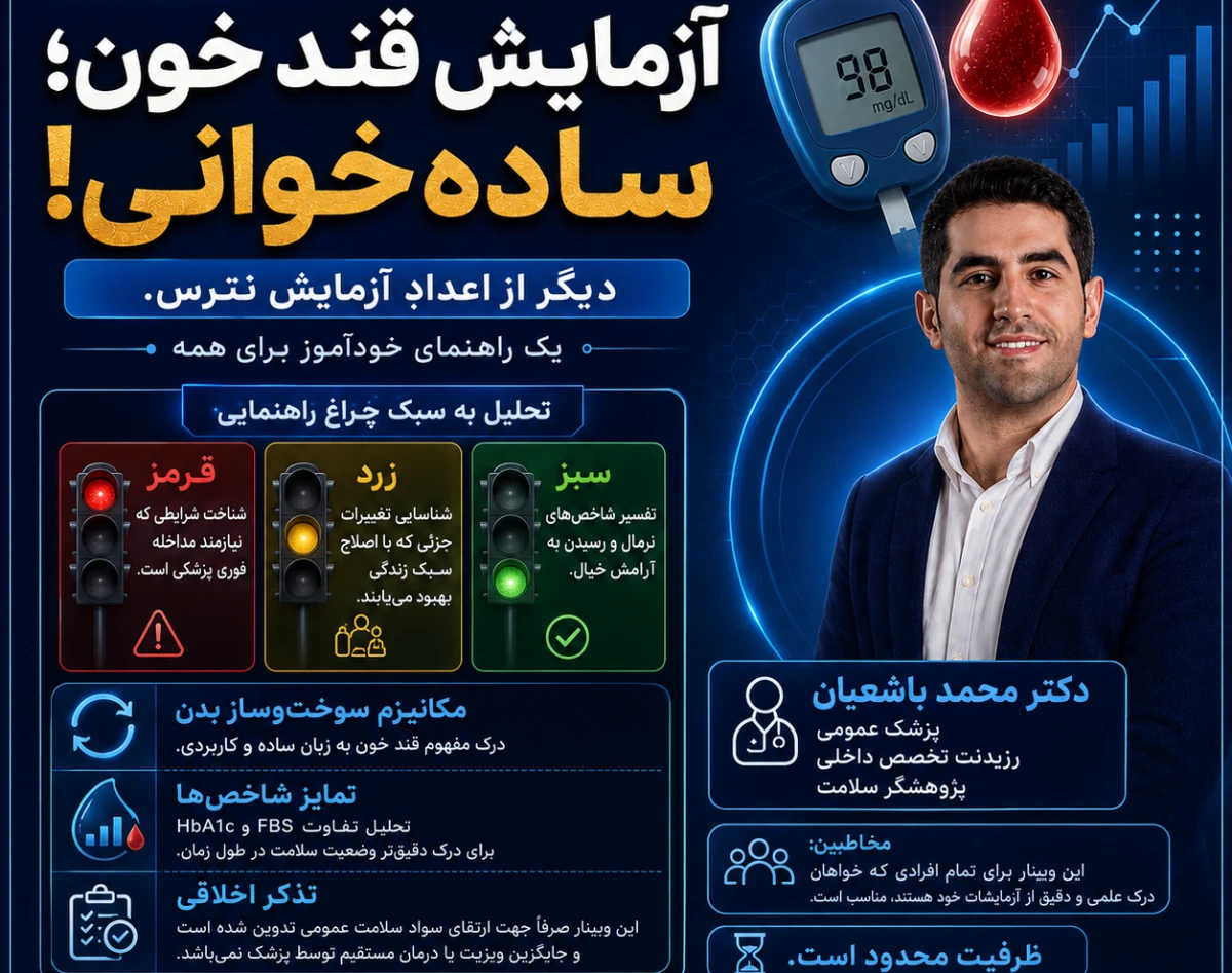 وبینار آزمایش قند خون؛ ساده‌خوانی! 🩸📉(راهنمای خودآموز برای همه)