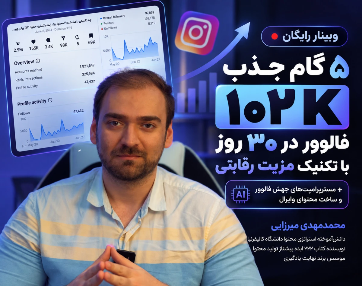 وبینار چطور فقط در ۳۰ روز و طی ۵ مرحله ۱۰۲K فالوور هدف جذب کردم؟