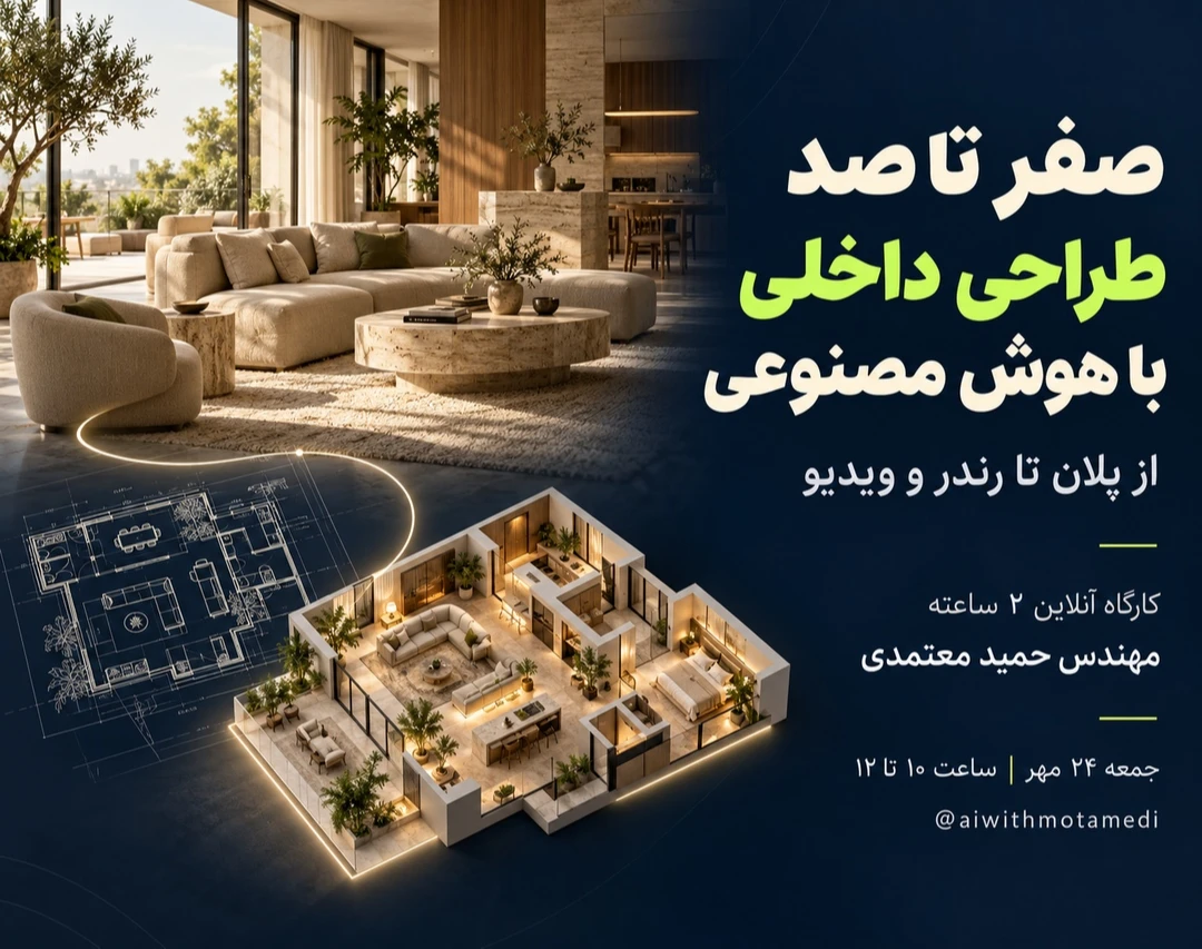 وبینار صفر تا صد طراحی داخلی با هوش مصنوعی؛ از پلان تا رندر و ویدیو