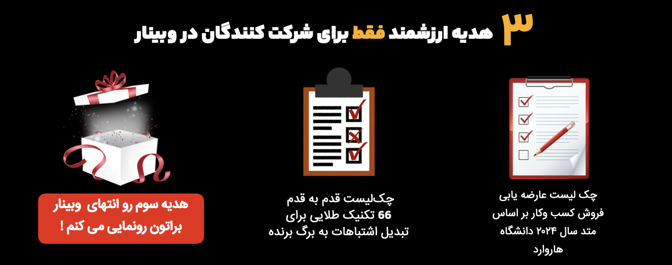 هدایای شرکت کنندگان وبینار ۳۳ اشتباه مرگبار فروش ،مدرس علی کنعانی کاشانی