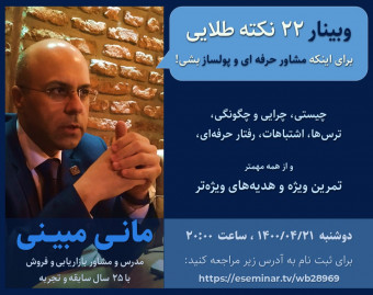 وبینار 22 نکته طلایی برای اینکه مشاور حرفه ای و پولساز بشی!